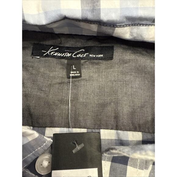 NWT Kenneth Cole Non Iron, Stretch, Plaid, White Blue, Gray - Large - Picture 3 of 8
